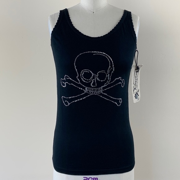 NWT Libertine for Target Bling Rhinestone Skull Black Tank Top Rocker Biker Babe - Picture 1 of 11